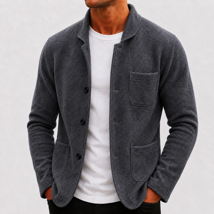 Men's Slim Fit Knit Blazer Cardigan in Heather Gray