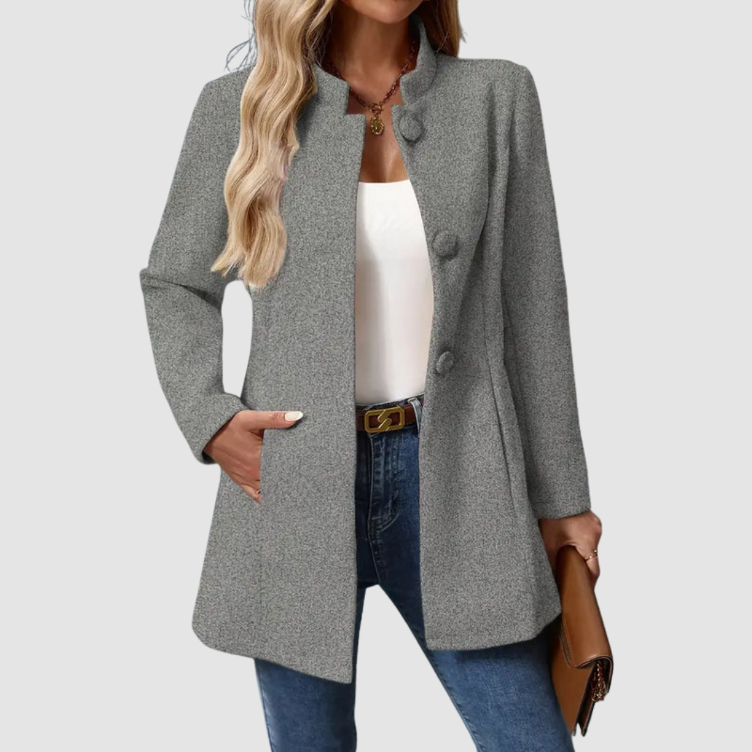 Women's Stand Collar Blazer Coat with Button Front and Side Pockets