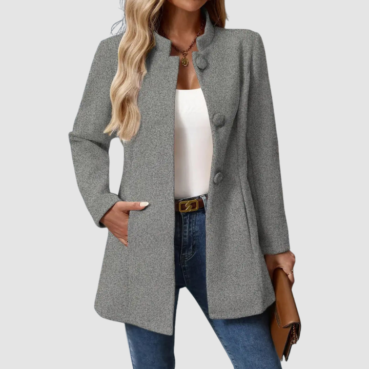 Women's Stand Collar Blazer Coat with Button Front and Side Pockets