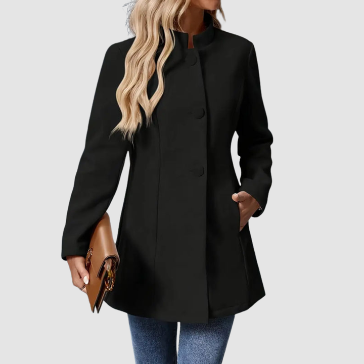 Women's Stand Collar Blazer Coat with Button Front and Side Pockets