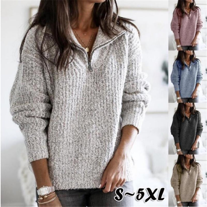 Claire | Half-Zip Textured Knit Stand Collar Sweater for Women