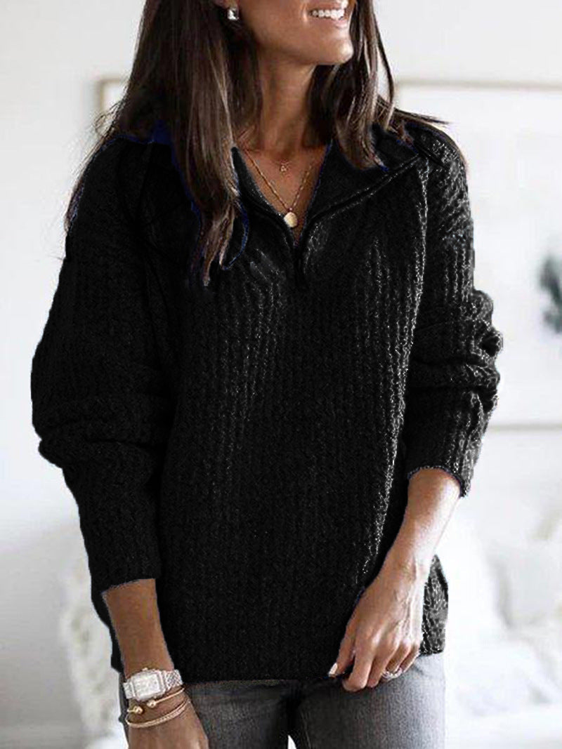 Claire | Half-Zip Textured Knit Stand Collar Sweater for Women