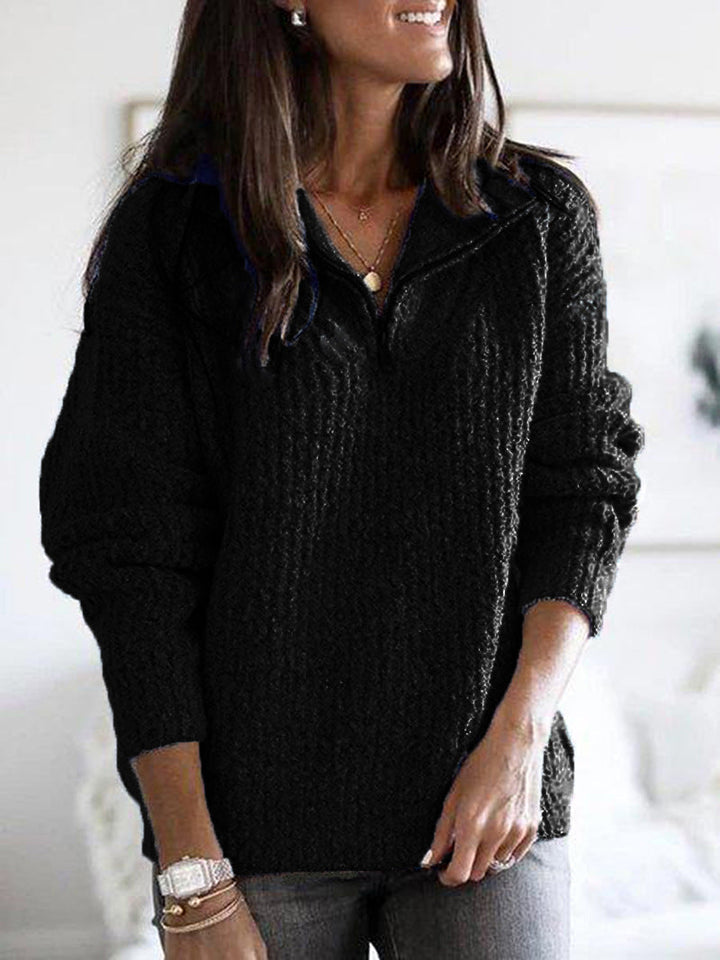 Claire | Half-Zip Textured Knit Stand Collar Sweater for Women