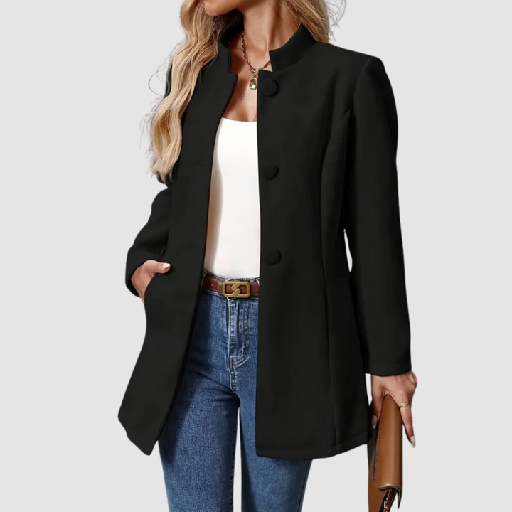 Women's Stand Collar Blazer Coat with Button Front and Side Pockets