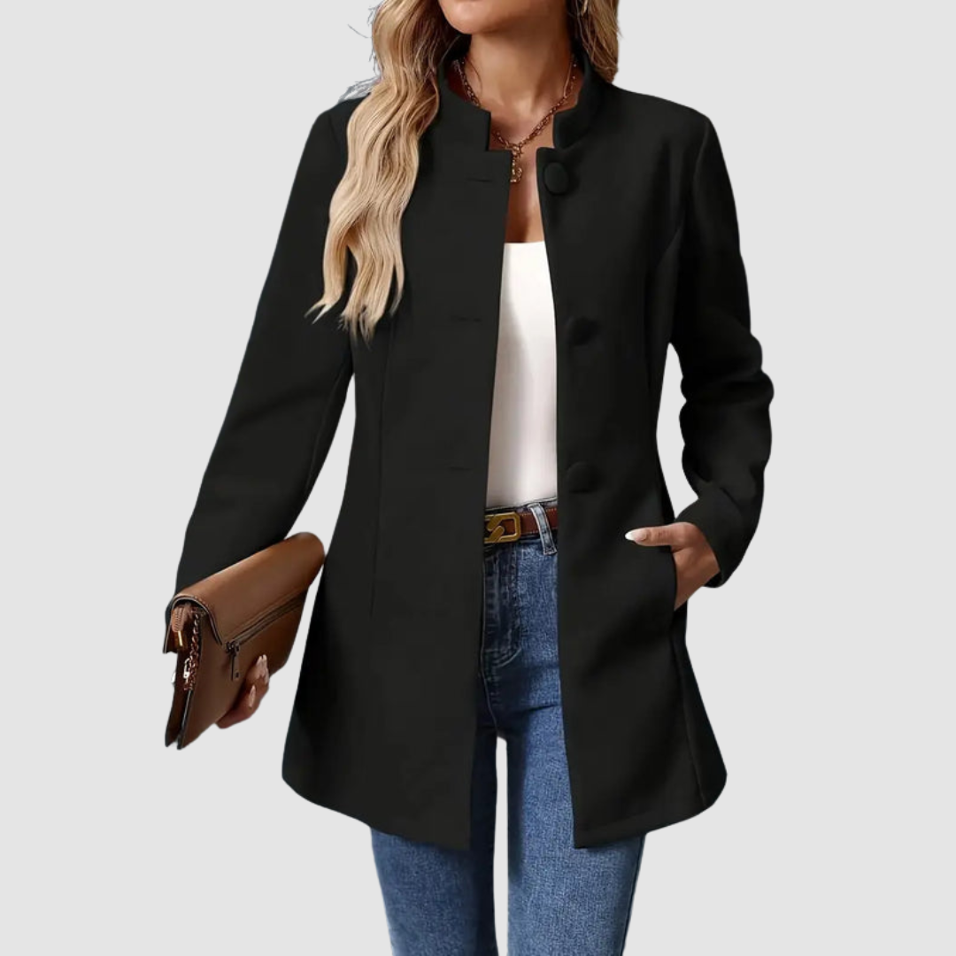 Women's Stand Collar Blazer Coat with Button Front and Side Pockets