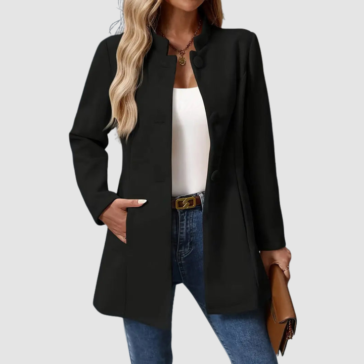 Women's Stand Collar Blazer Coat with Button Front and Side Pockets