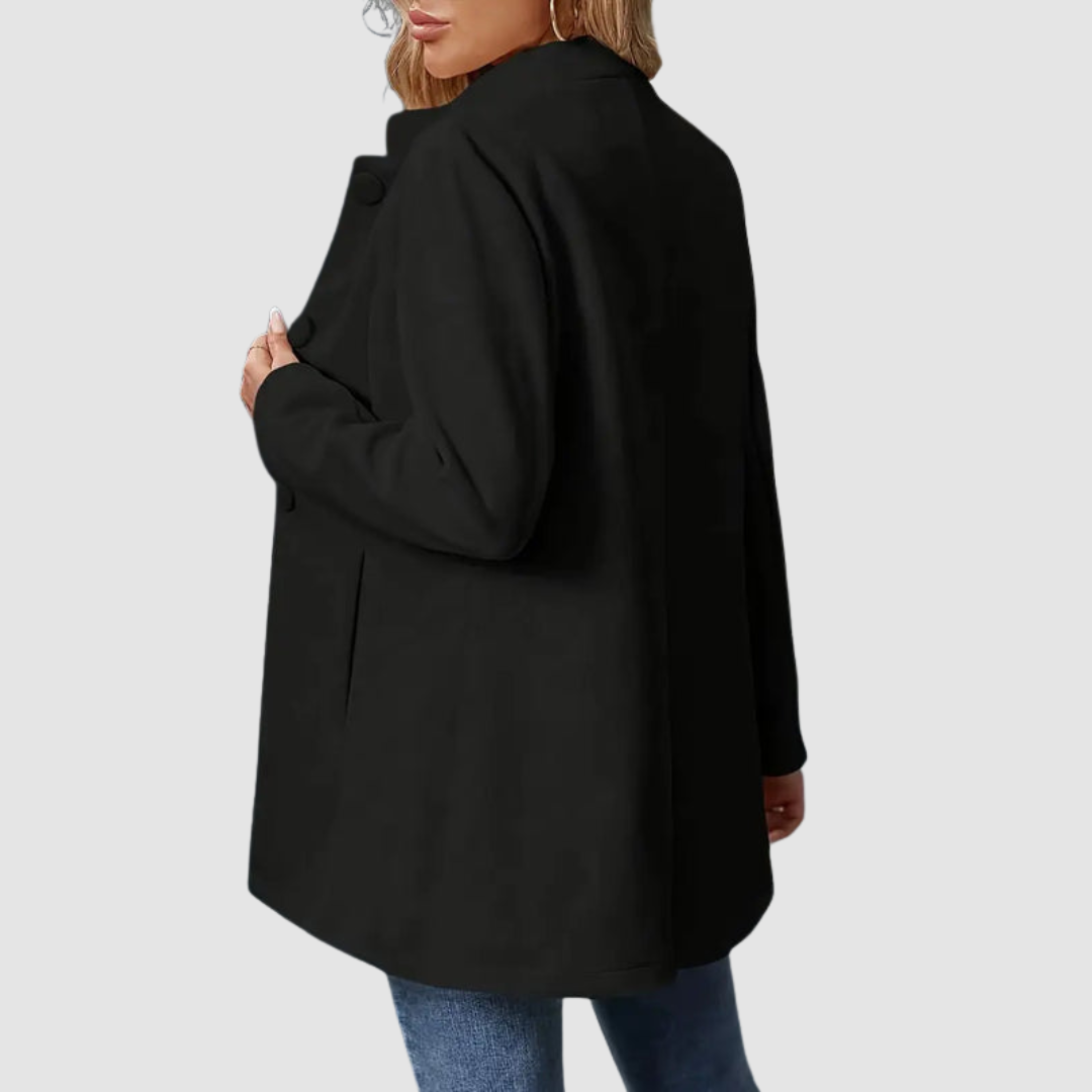 Women's Stand Collar Blazer Coat with Button Front and Side Pockets
