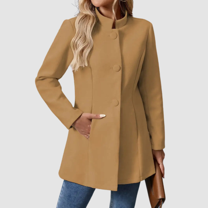 Women's Stand Collar Blazer Coat with Button Front and Side Pockets