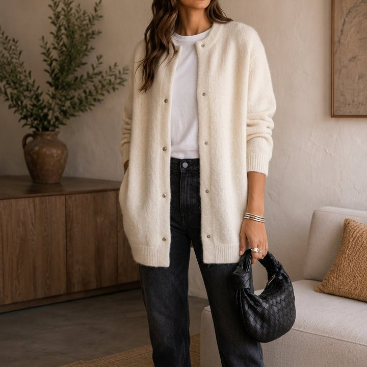 Siena Cashmere Cardigan in Camel - Relaxed Fit Button-Front Knit