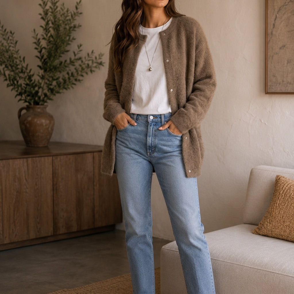 Siena Cashmere Cardigan in Camel - Relaxed Fit Button-Front Knit