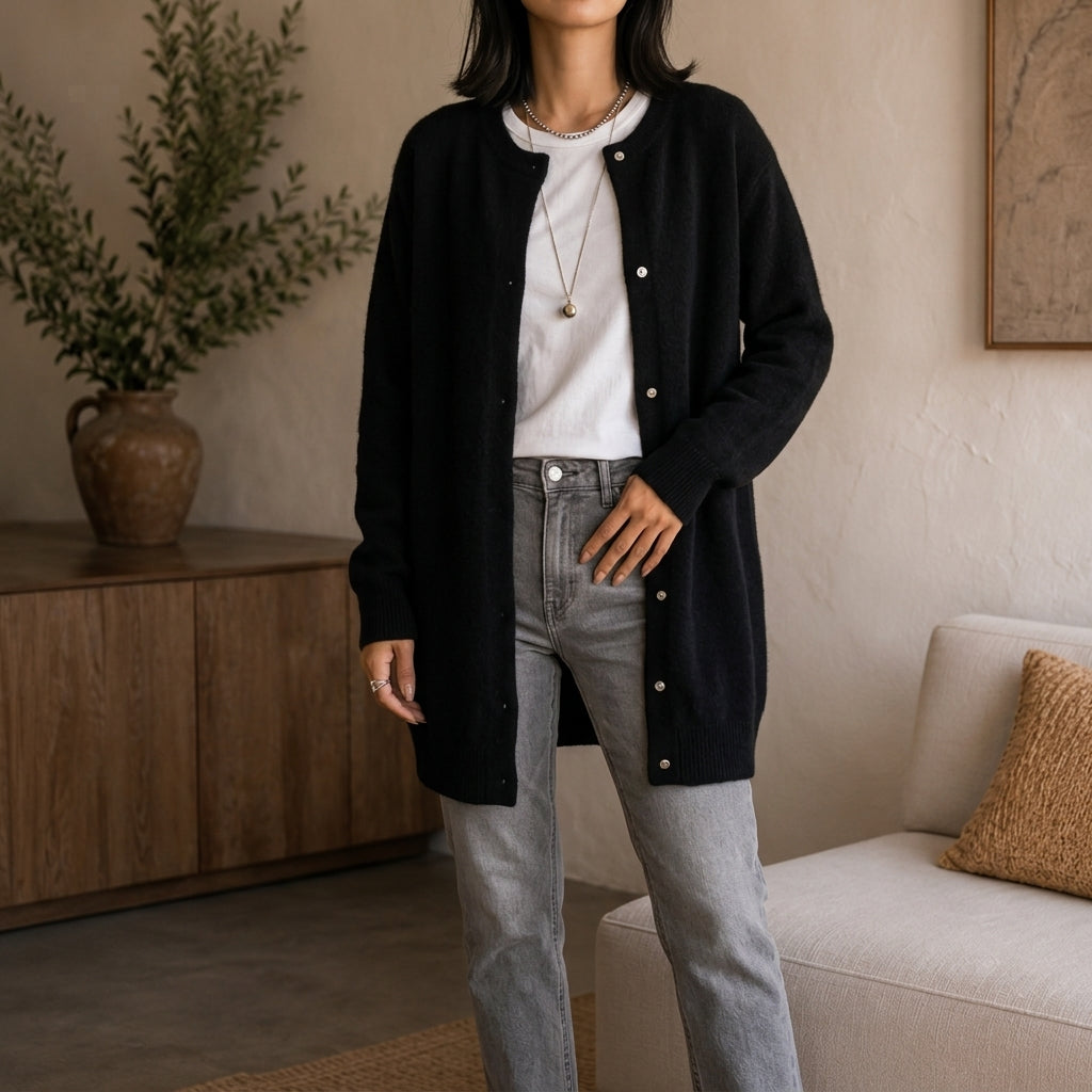 Siena Cashmere Cardigan in Camel - Relaxed Fit Button-Front Knit