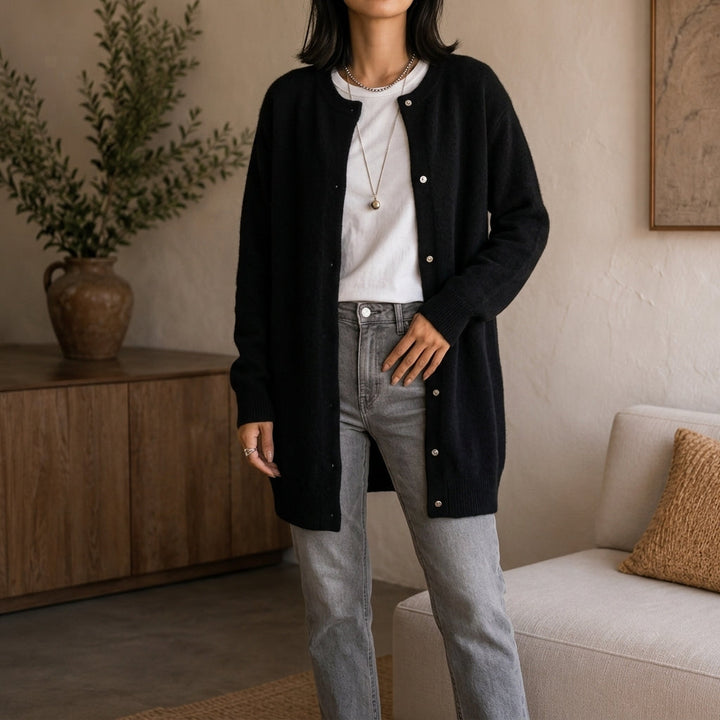 Siena Cashmere Cardigan in Camel - Relaxed Fit Button-Front Knit