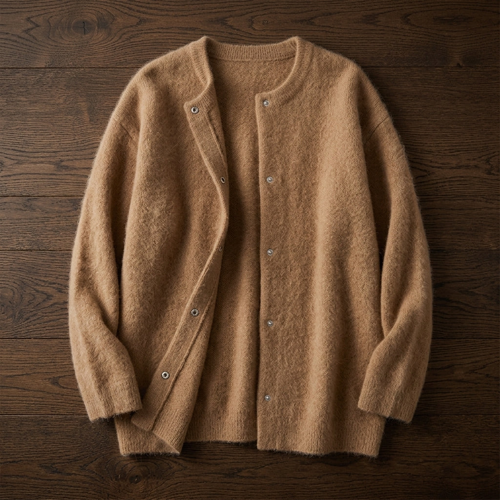 Siena Cashmere Cardigan in Camel - Relaxed Fit Button-Front Knit
