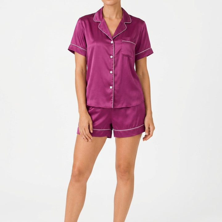 Ottilie Women's Satin Pyjama Set with Short Sleeve Top and Shorts