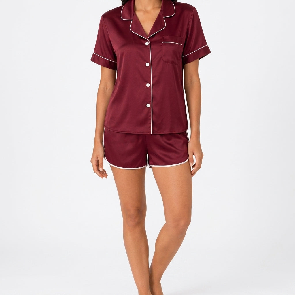 Ottilie Women's Satin Pyjama Set with Short Sleeve Top and Shorts