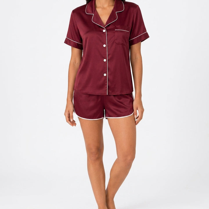 Ottilie Women's Satin Pyjama Set with Short Sleeve Top and Shorts