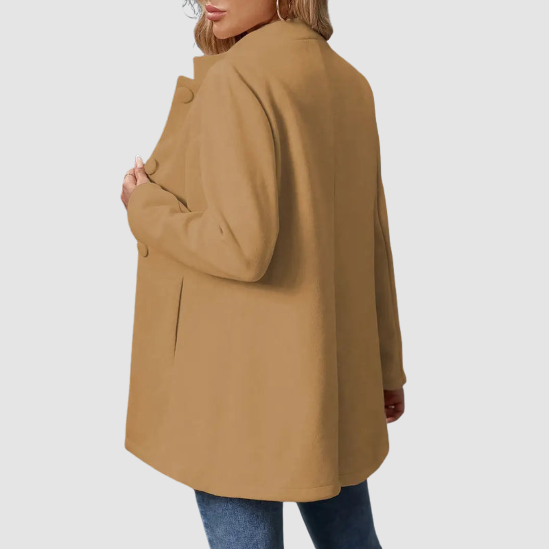 Women's Stand Collar Blazer Coat with Button Front and Side Pockets