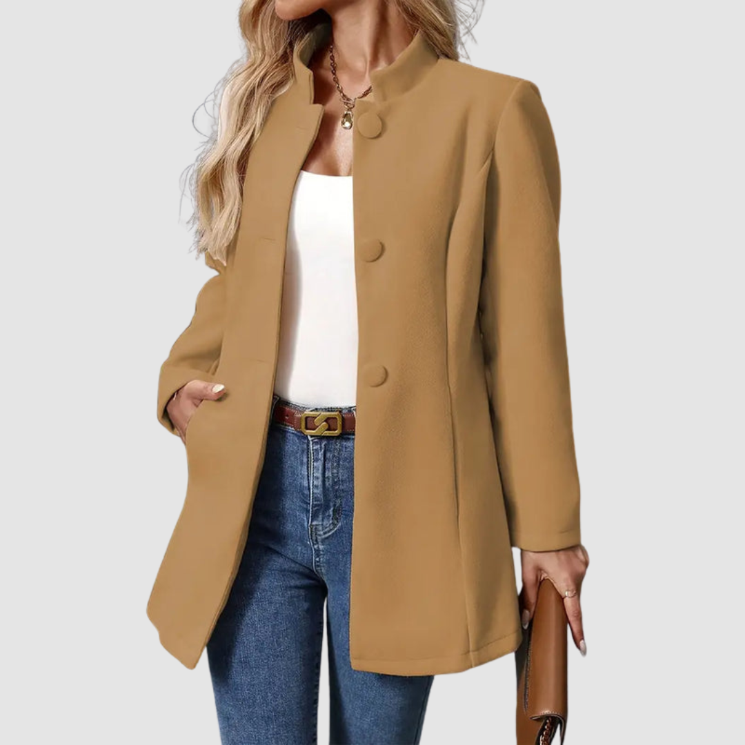 Women's Stand Collar Blazer Coat with Button Front and Side Pockets