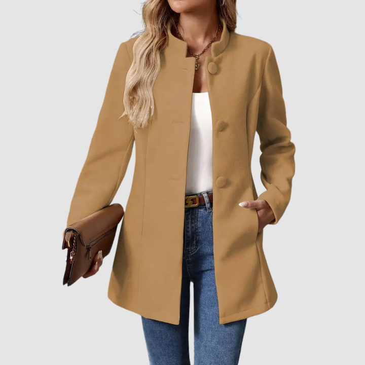 Women's Stand Collar Blazer Coat with Button Front and Side Pockets