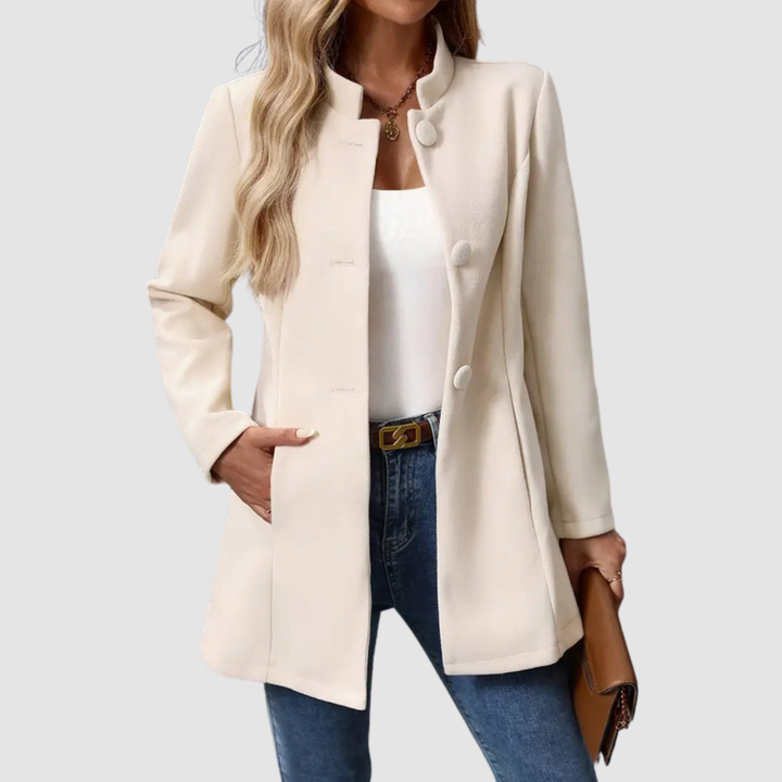 Women's Stand Collar Blazer Coat with Button Front and Side Pockets