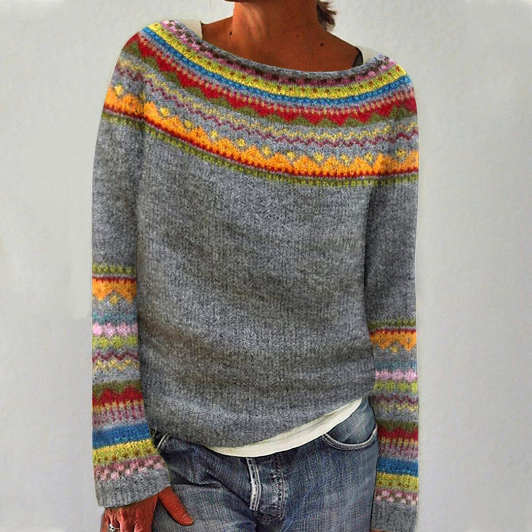 Women's Multicolor Striped Knit Pullover Sweater with Crew Neck