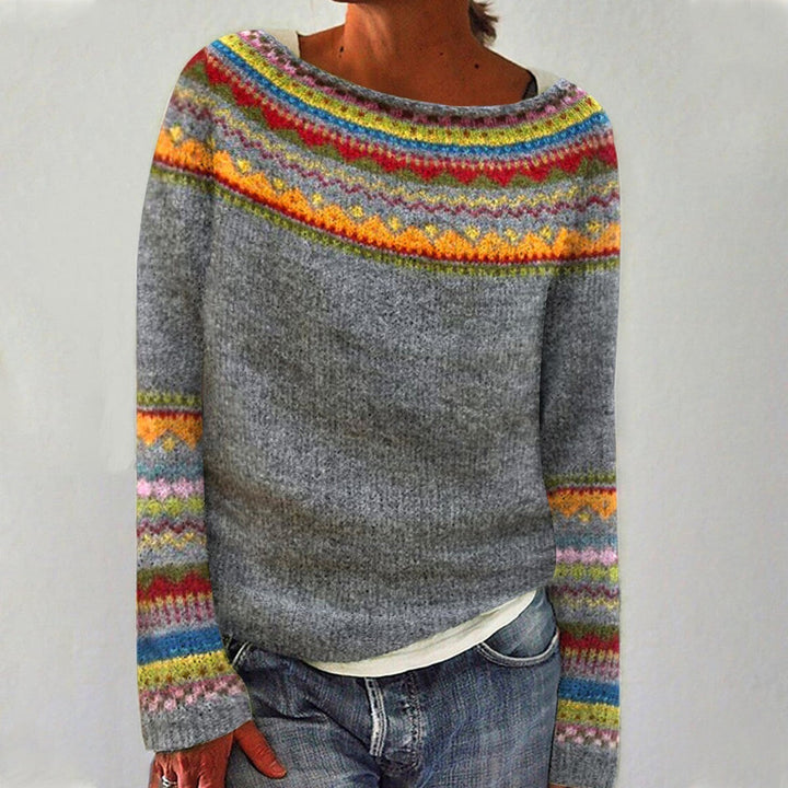 Women's Multicolor Striped Knit Pullover Sweater with Crew Neck