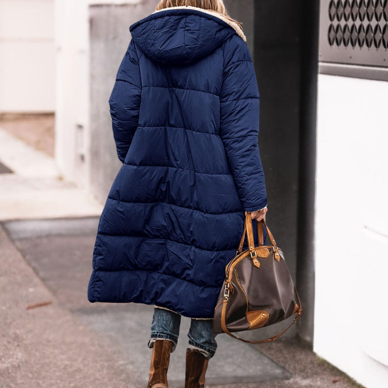 Women's Reversible Quilted Parka Coat with Sherpa Hood and Front Pockets