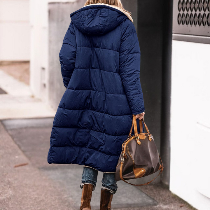 Women's Reversible Quilted Parka Coat with Sherpa Hood and Front Pockets
