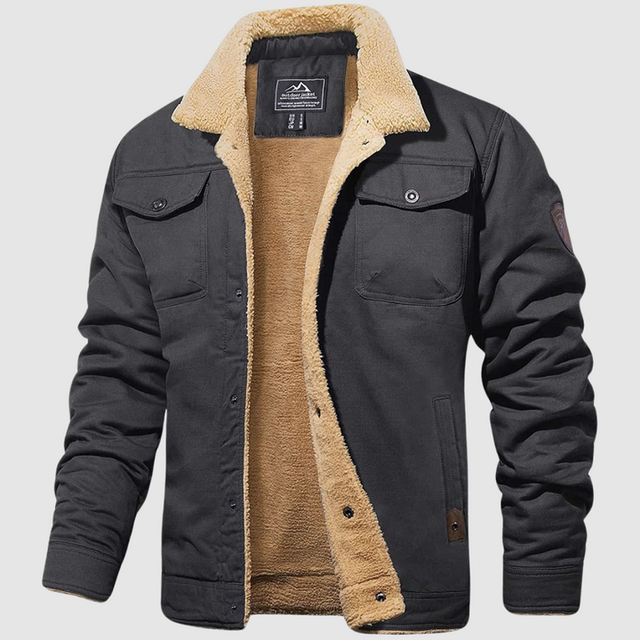 Men's Sherpa-Lined Outdoor Jacket with Chest Pockets in Army Green