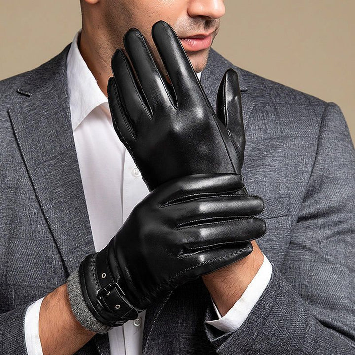 Carrington Men's Genuine Leather Winter Gloves with Adjustable Buckle Strap