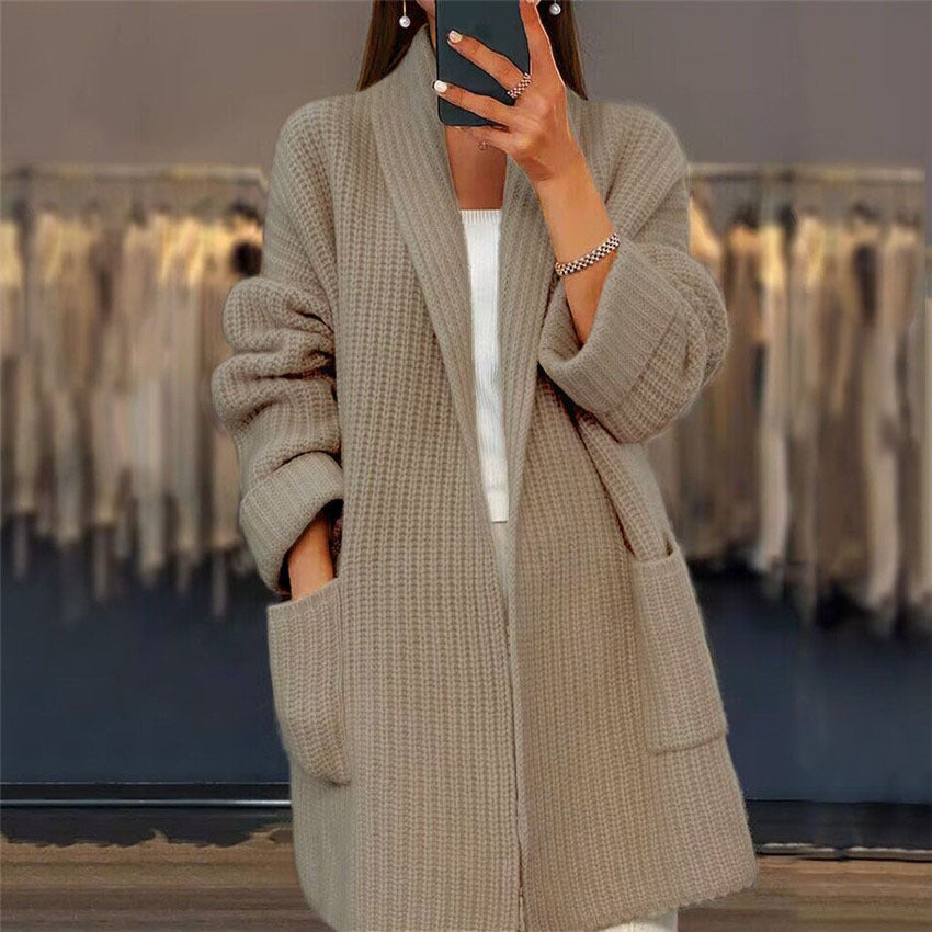 Women's Long Open-Front Knit Cardigan with Pockets
