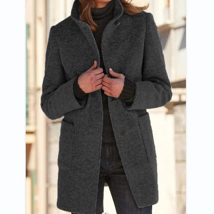 Margot | Women's Wool-Blend Stand Collar Button Front Coat for Women