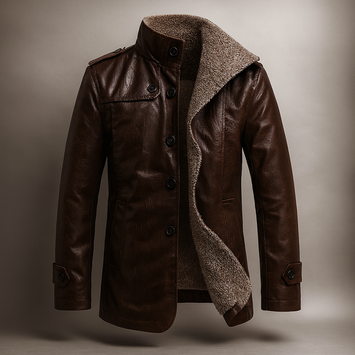 Bronson Men's Brown Leather Jacket with Sherpa Fleece Lining