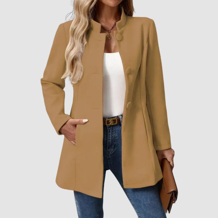 Women's Stand Collar Blazer Coat with Button Front and Side Pockets