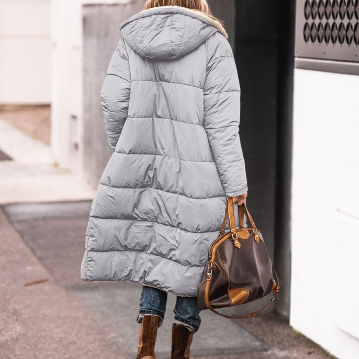 Women's Reversible Quilted Parka Coat with Sherpa Hood and Front Pockets