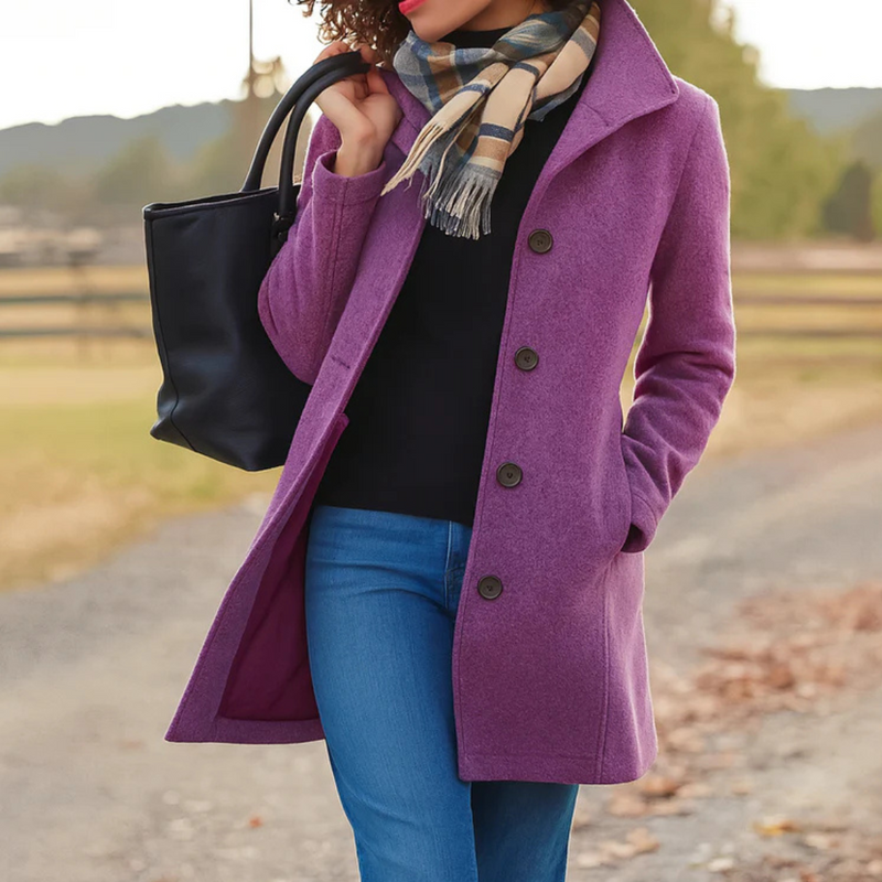 Clara | Wool-Blend Button-Front Straight Cut Coat for Women