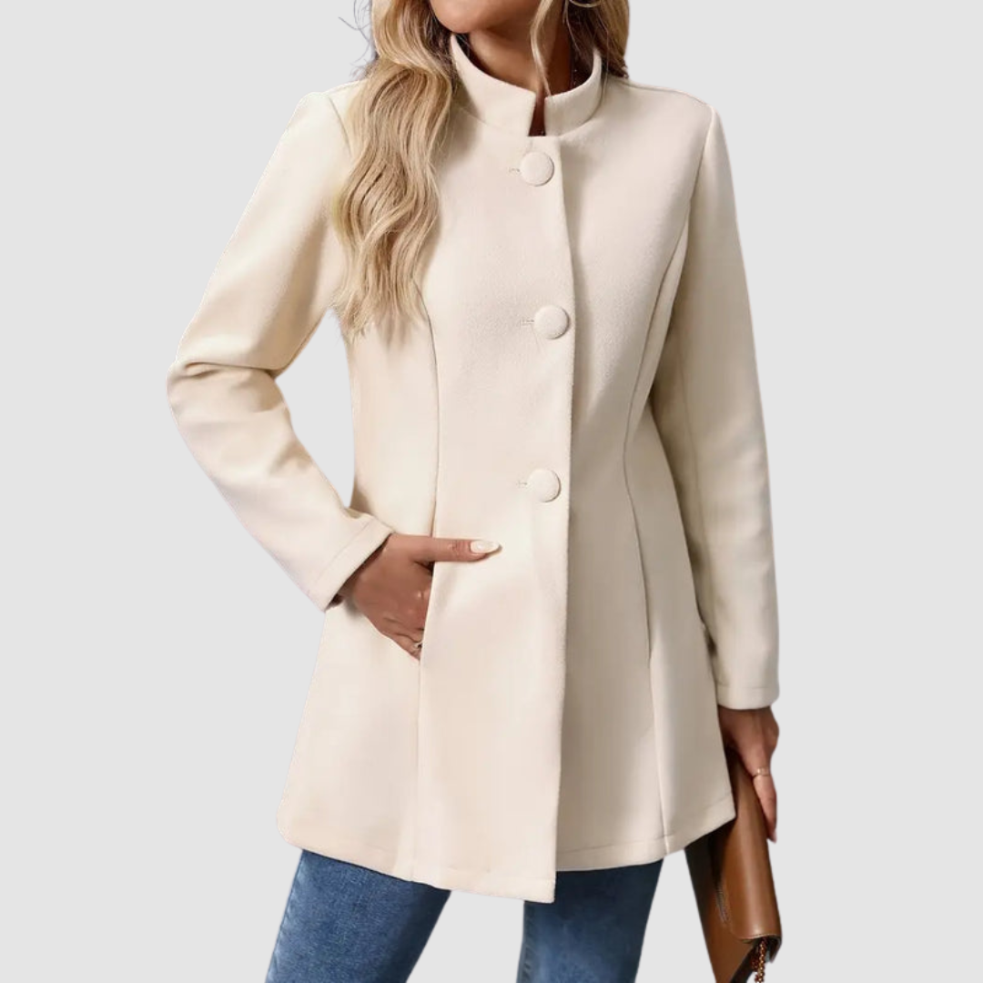 Women's Stand Collar Blazer Coat with Button Front and Side Pockets