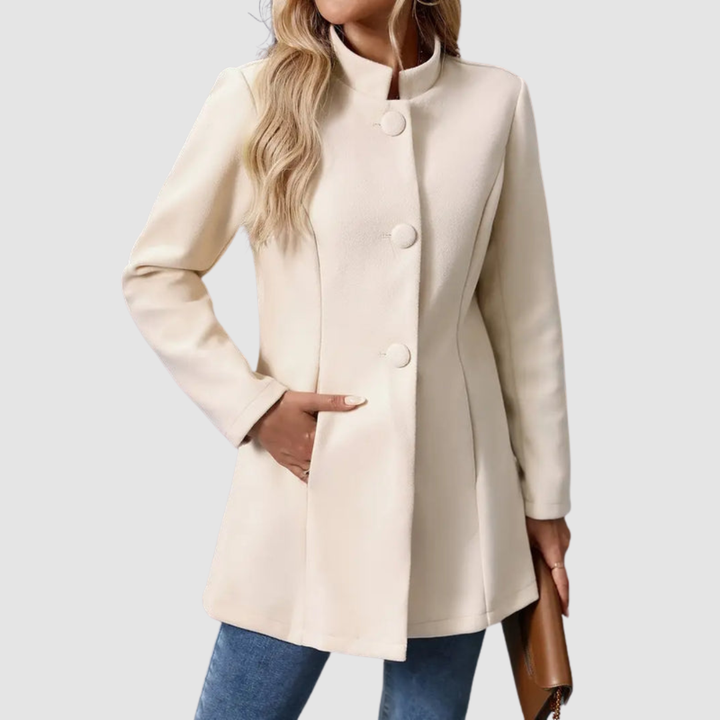 Women's Stand Collar Blazer Coat with Button Front and Side Pockets