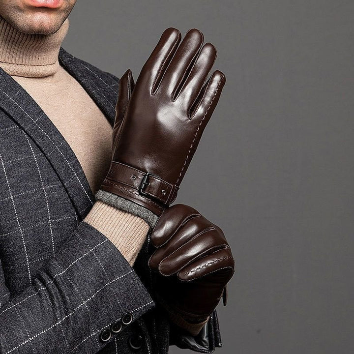 Carrington Men's Genuine Leather Winter Gloves with Adjustable Buckle Strap