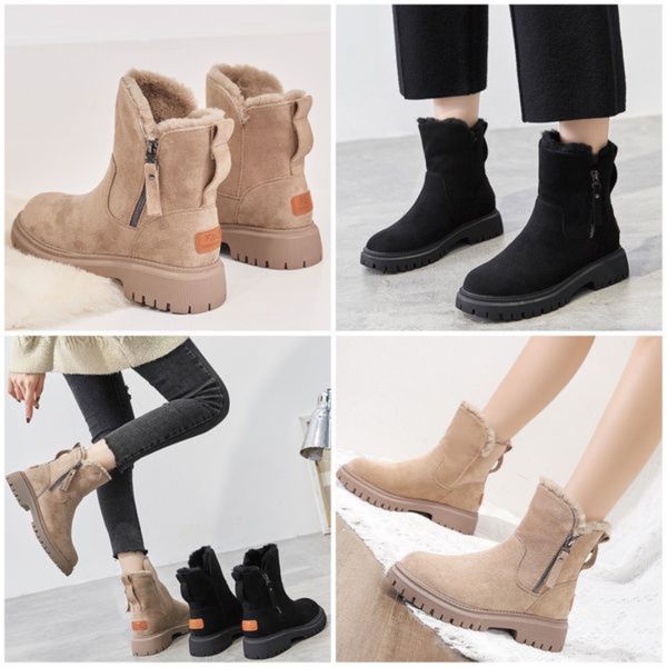 Women's Faux Suede Ankle Snow Boots with Fur Lining and Side Zip