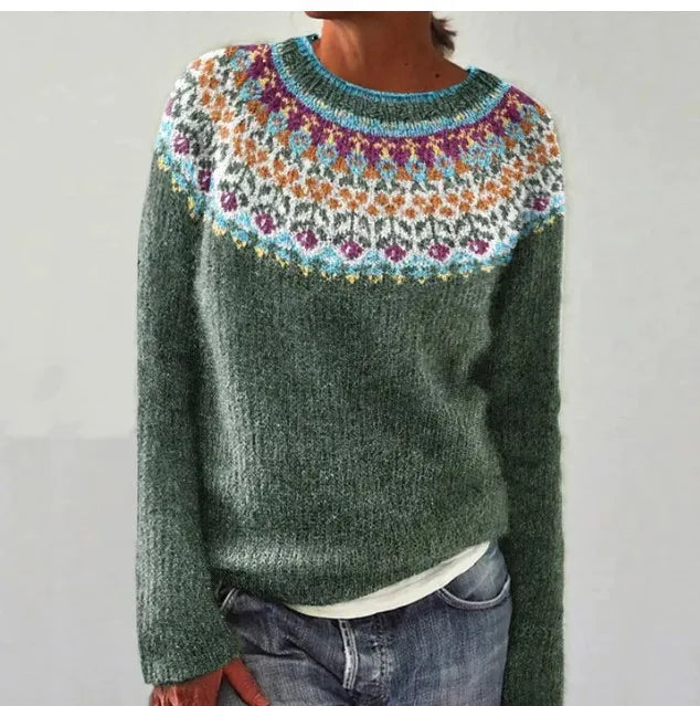 Women's Multicolor Striped Knit Pullover Sweater with Crew Neck