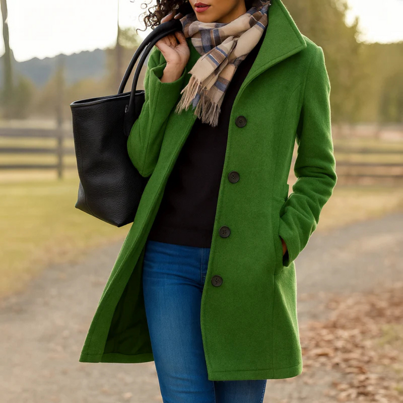 Clara | Wool-Blend Button-Front Straight Cut Coat for Women
