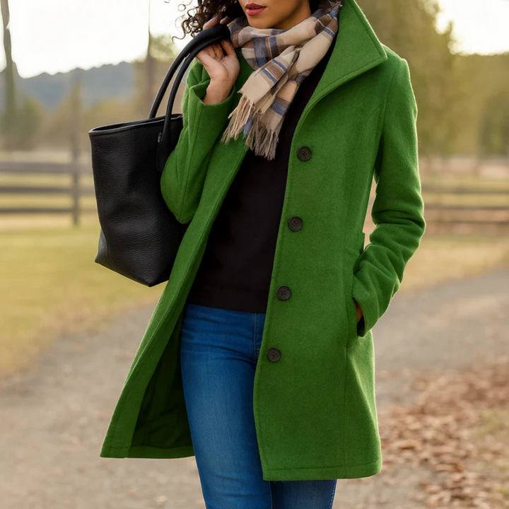 Clara | Wool-Blend Button-Front Straight Cut Coat for Women