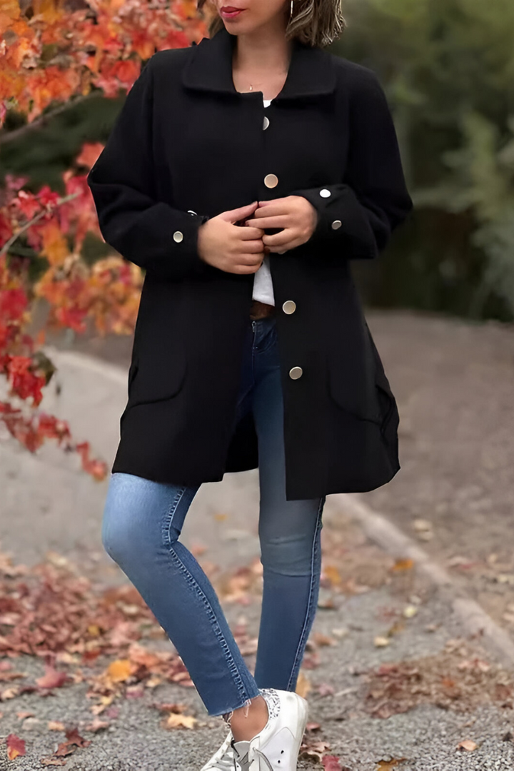 Women's Relaxed Fit Button-Up Wool-Blend Coat with Front Pockets