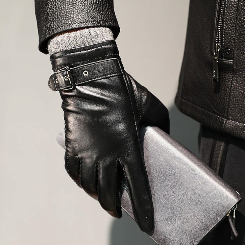 Carrington Men's Genuine Leather Winter Gloves with Adjustable Buckle Strap