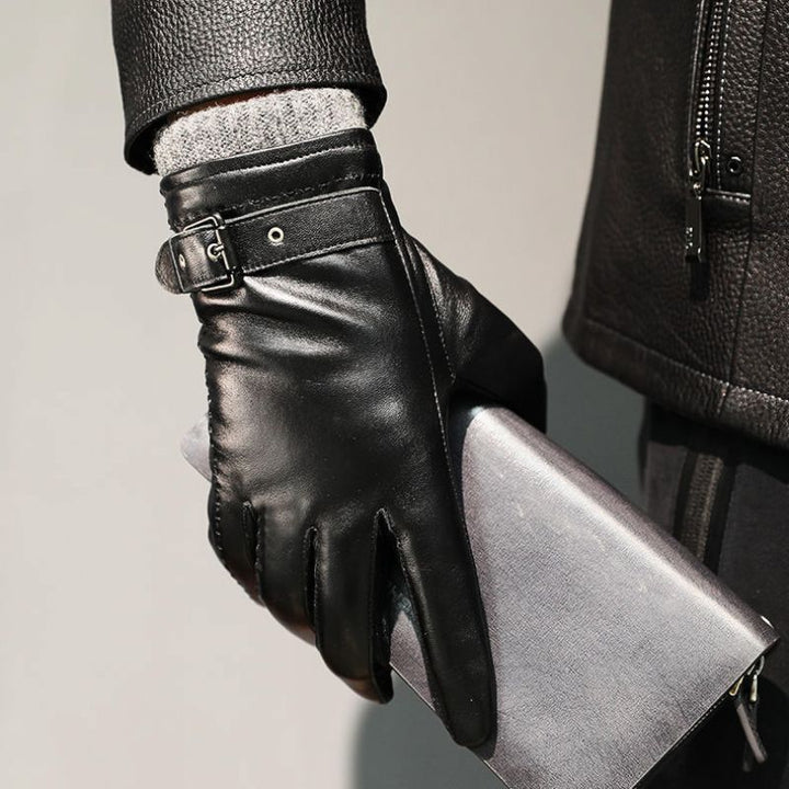 Carrington Men's Genuine Leather Winter Gloves with Adjustable Buckle Strap