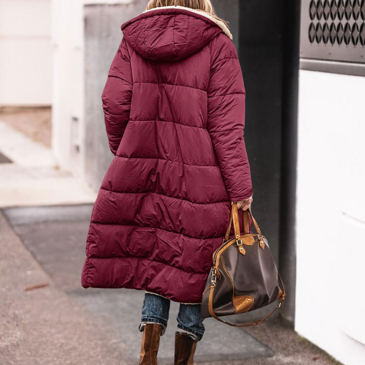 Women's Reversible Quilted Parka Coat with Sherpa Hood and Front Pockets