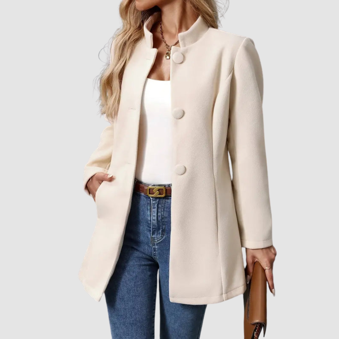 Women's Stand Collar Blazer Coat with Button Front and Side Pockets
