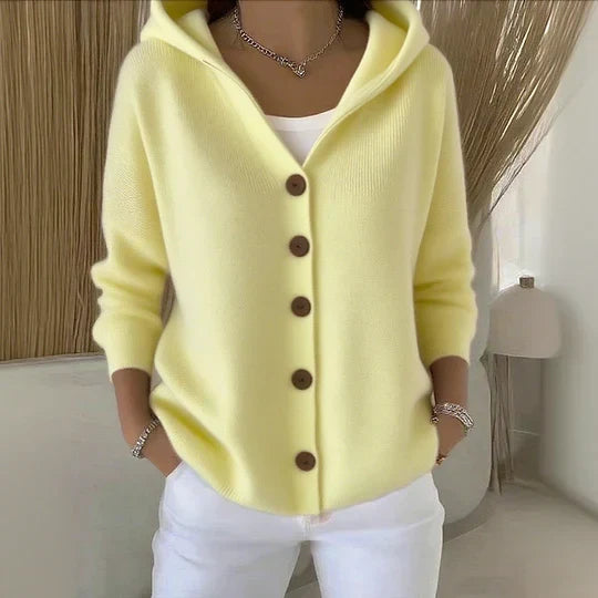 Women's Hooded Button-Front Knit Cardigan in Pink