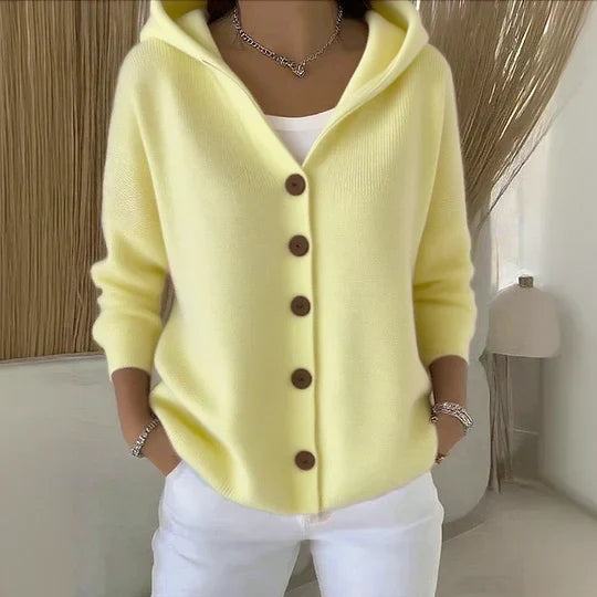 Women's Hooded Button-Front Knit Cardigan in Pink